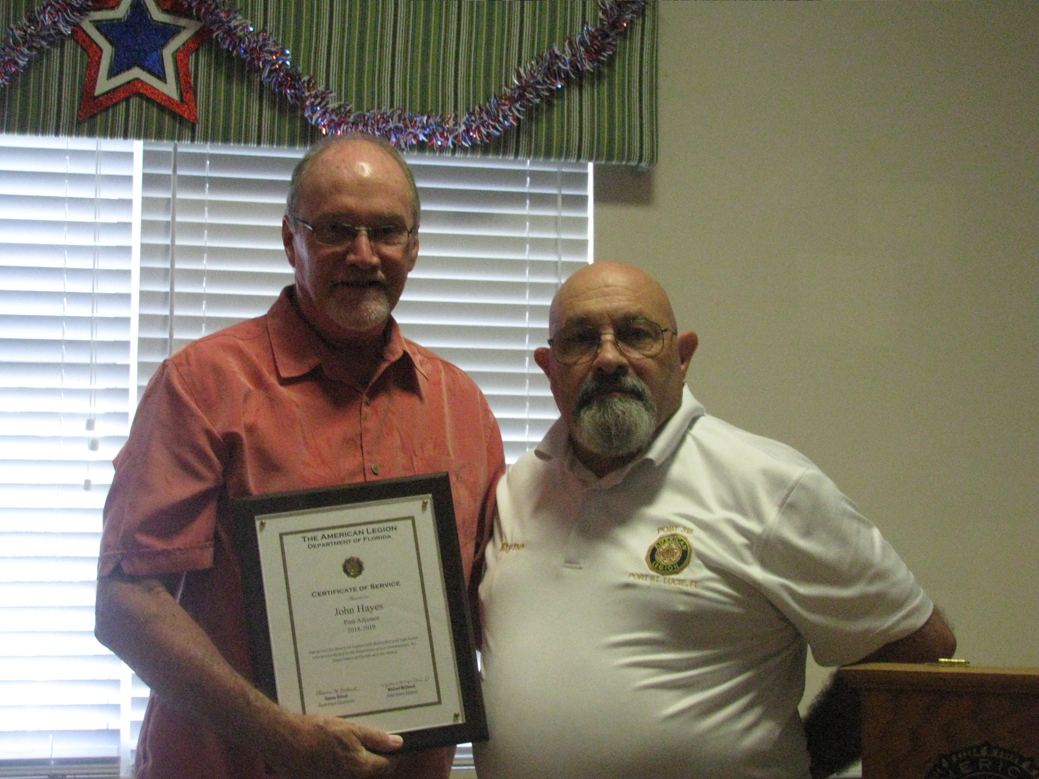 District Certificate of Appreciation to John Hayes